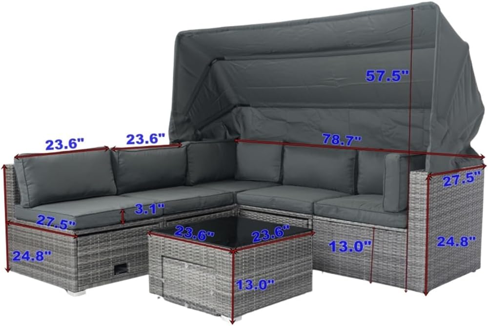 7-Piece Patio Furniture Set W/Retractable Canopy Wicker Rattan Sectional Sofa Set Patio Furniture with for Lawn