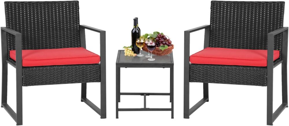 FDW Outdoor Sectional Rattan Chair Wicker Conversation Set Sofas, 5-Piece, Khaki