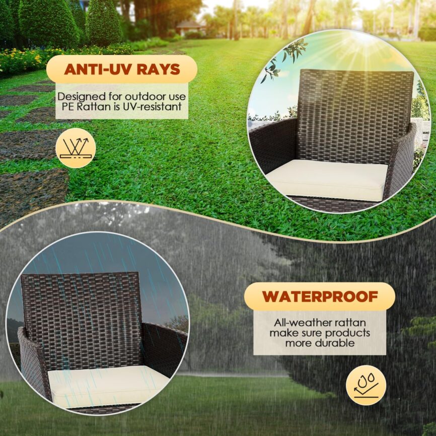 FDW Outdoor Sectional Rattan Chair Wicker Conversation Set Sofas, 5-Piece, Khaki
