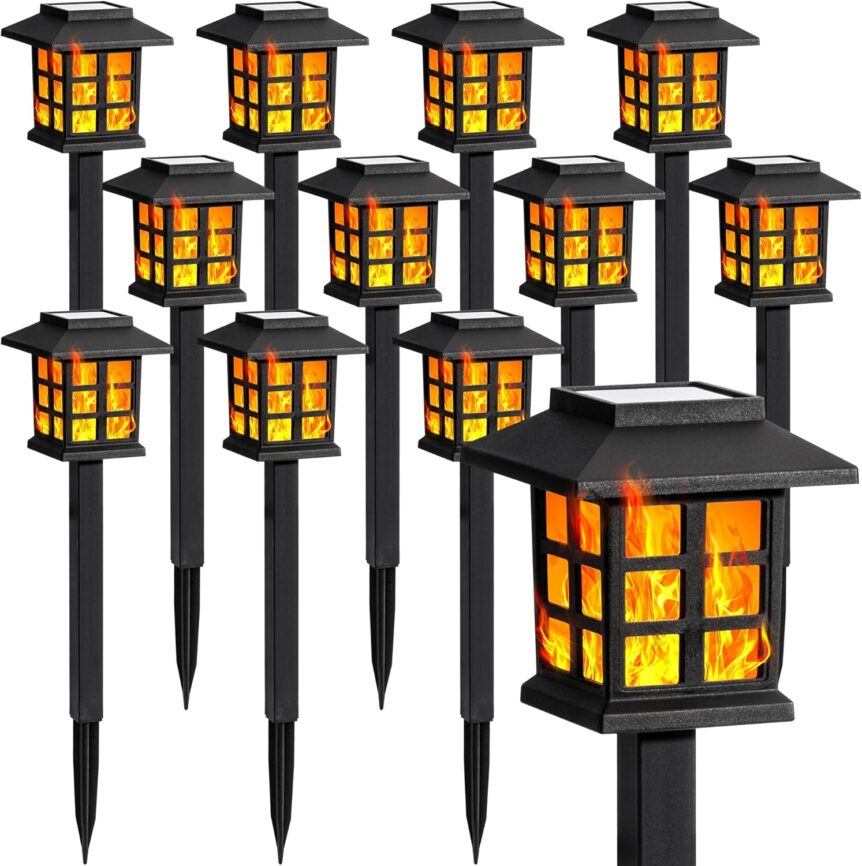 GIGALUMI Solar Outdoor Lights,12 Pack LED Solar Lights Outdoor Waterproof, Solar Walkway Lights Maintain 10 Hours of Lighting for Your Garden, Landscape, Path, Yard, Patio, Driveway
