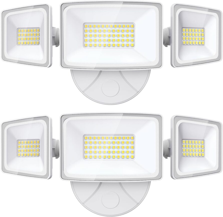 Onforu 2 Pack 60W Flood Lights Outdoor, 6000LM LED Flood Lighting Outdoor Switch Controlled, IP65 Waterproof Exterior Floodlight Fixture with 3 Adjustable Heads, 6500K Security Light for Garage Yard