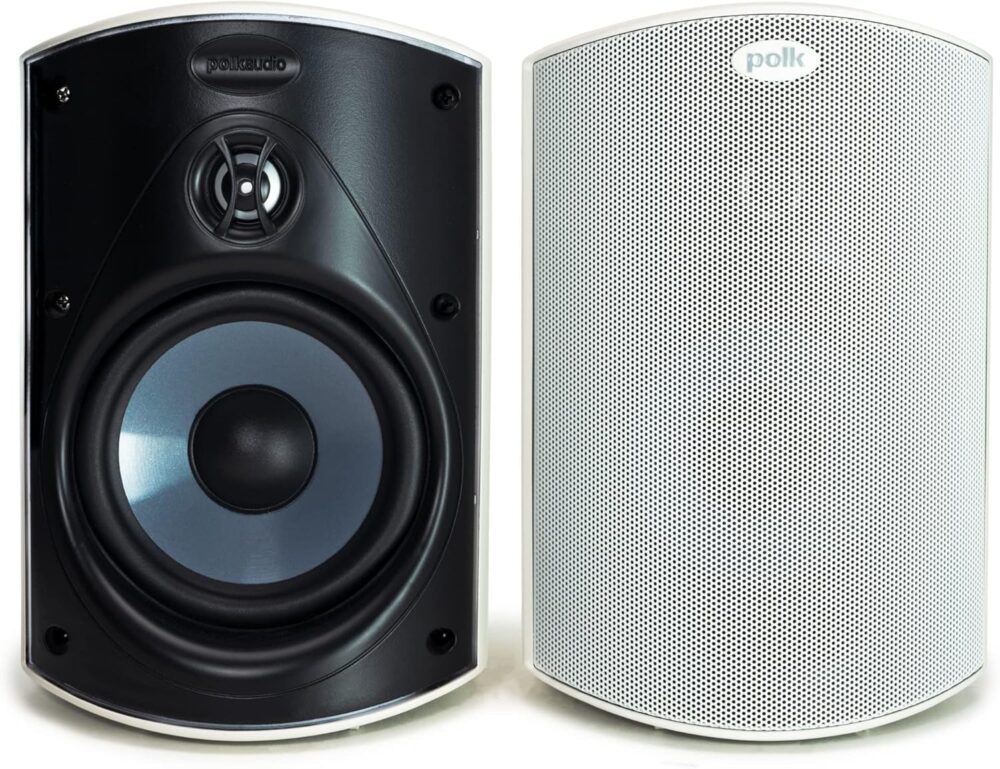 Polk Audio Atrium 4 Outdoor Speakers with Powerful Bass (Pair, Black), All-Weather Durability, Broad Sound Coverage, Speed-Lock Mounting System