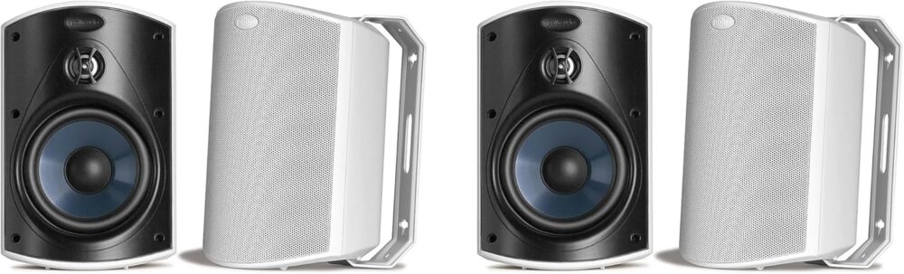 Polk Audio Atrium 4 Outdoor Speakers with Bass Reflex Enclosure | 4 Speaker Pack (2 Pairs, White) - All-Weather Durability | Broad Sound Coverage | Speed-Lock Mounting System | 2 Pairs (White)
