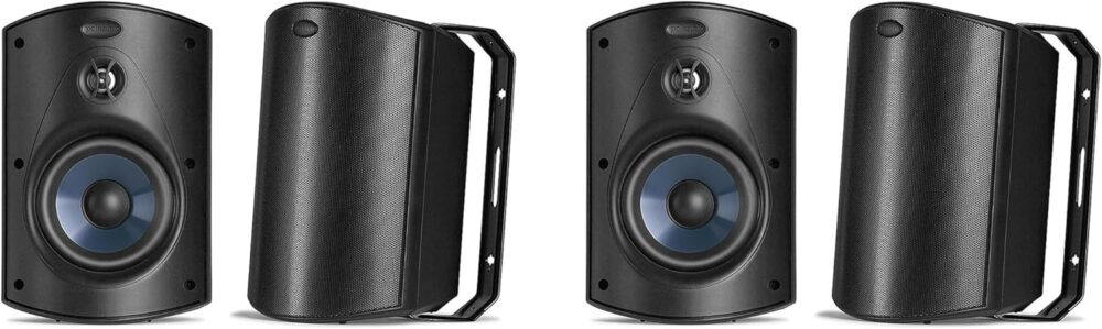 Polk Audio Atrium 5 Outdoor Speakers with Bass Reflex Enclosure | 4 Speaker Pack (2 Pairs, Black) - All-Weather Durability | Broad Sound Coverage | Speed-Lock Mounting System | 2 Pairs (Black)