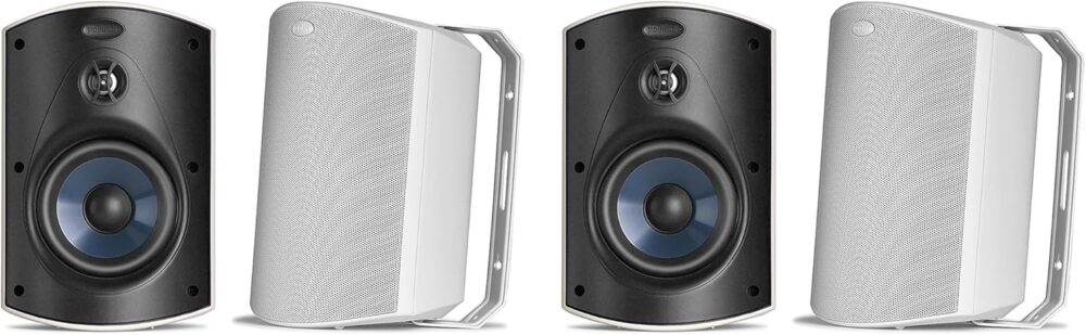 Polk Audio Atrium 5 Outdoor Speakers with Bass Reflex Enclosure | 4 Speaker Pack (2 Pairs, White) - All-Weather Durability | Broad Sound Coverage | Speed-Lock Mounting System | 2 Pairs (White)