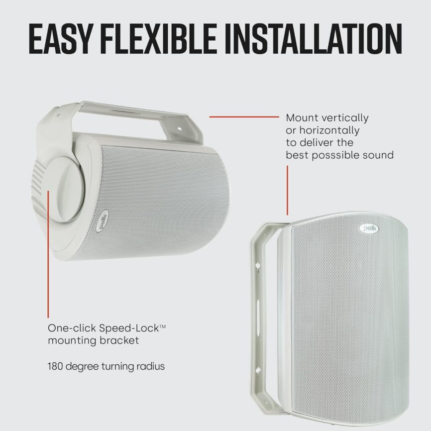 Polk Audio Atrium 5 Outdoor Speakers with Bass Reflex Enclosure | 4 Speaker Pack (2 Pairs, White) - All-Weather Durability | Broad Sound Coverage | Speed-Lock Mounting System | 2 Pairs (White)