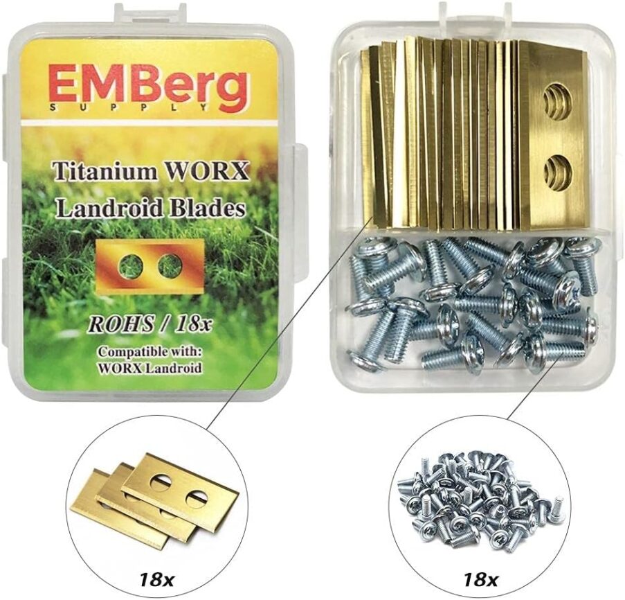 EMBerg Endurance Blades (18 Pack) for Worx Landroid Robotic Mowers (Titanium Coated Blade for Worx)
