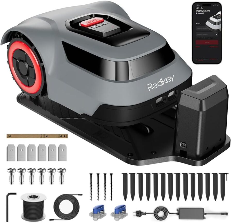 MGC500 Robot Lawn Mower with 393ft Boundary Wires for 0.12 Acre (1/8 Acre), 45% Slope, 70Mins Runtime, Auto Recharge, Automatic Robotic Lawn Mower w/Precise Location  Breakpoint Detection