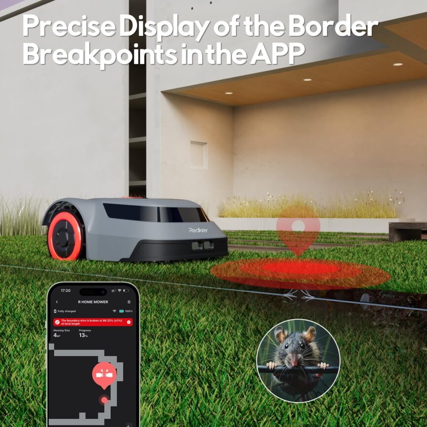 MGC500 Robot Lawn Mower with 393ft Boundary Wires for 0.12 Acre (1/8 Acre), 45% Slope, 70Mins Runtime, Auto Recharge, Automatic Robotic Lawn Mower w/Precise Location  Breakpoint Detection