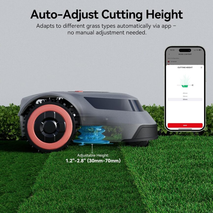 MGC500 Robot Lawn Mower with 393ft Boundary Wires for 0.12 Acre (1/8 Acre), 45% Slope, 70Mins Runtime, Auto Recharge, Automatic Robotic Lawn Mower w/Precise Location  Breakpoint Detection