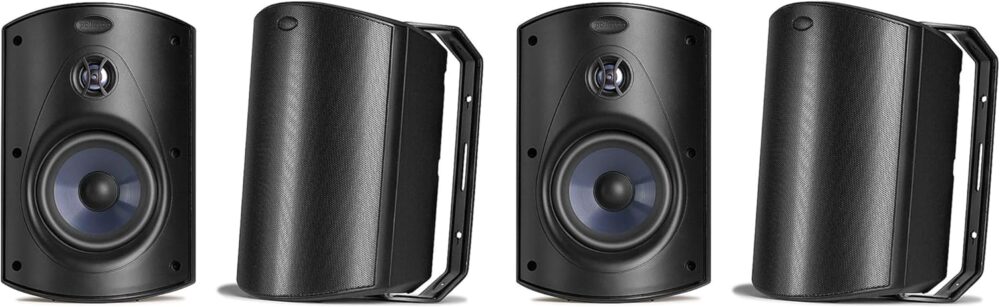 Polk Audio Atrium 6 Outdoor Speakers with Bass Reflex Enclosure | 4 Speaker Pack (2 Pairs, Black) - All-Weather Durability | Broad Sound Coverage | Speed-Lock Mounting System | 2 Pairs (Black)