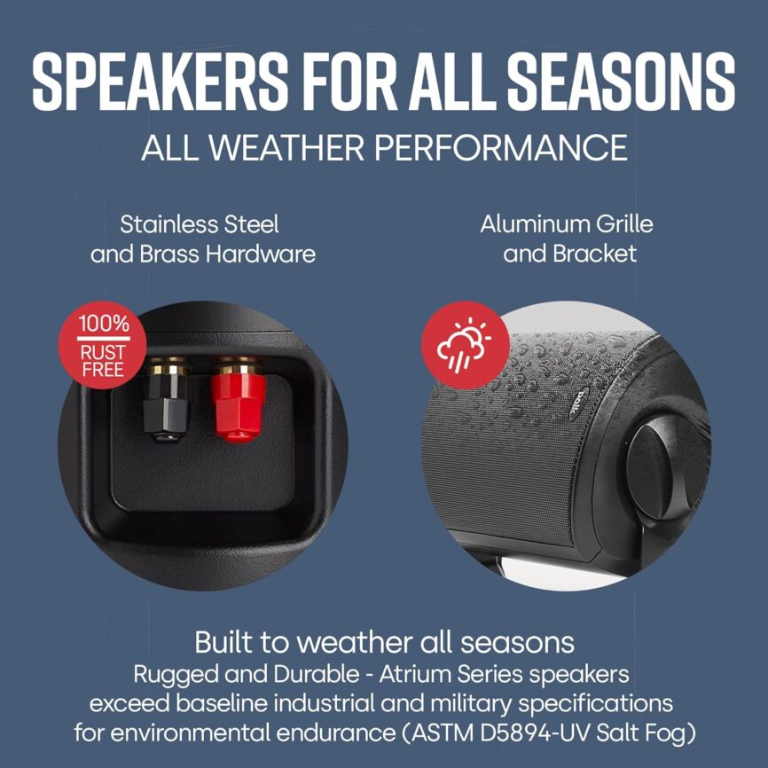 Polk Audio Atrium 6 Outdoor Speakers with Bass Reflex Enclosure | 4 Speaker Pack (2 Pairs, Black) - All-Weather Durability | Broad Sound Coverage | Speed-Lock Mounting System | 2 Pairs (Black)