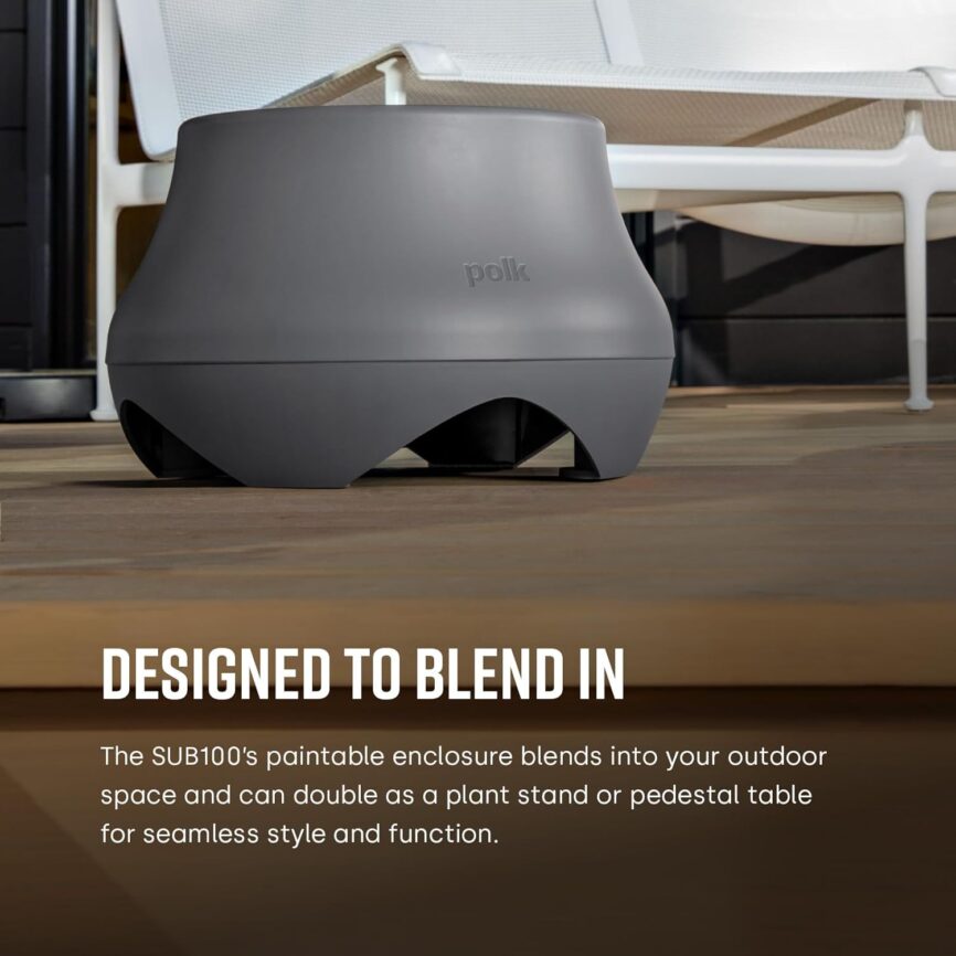 Polk Audio Patio 200 Indoor/Outdoor Speaker with 3/4 Anodized-Aluminum Dome Tweeter  5 Mineral-Filled Polymer Cone Woofer, 2-Way Speaker System, All-Weather Durability, Wall Mountable, White