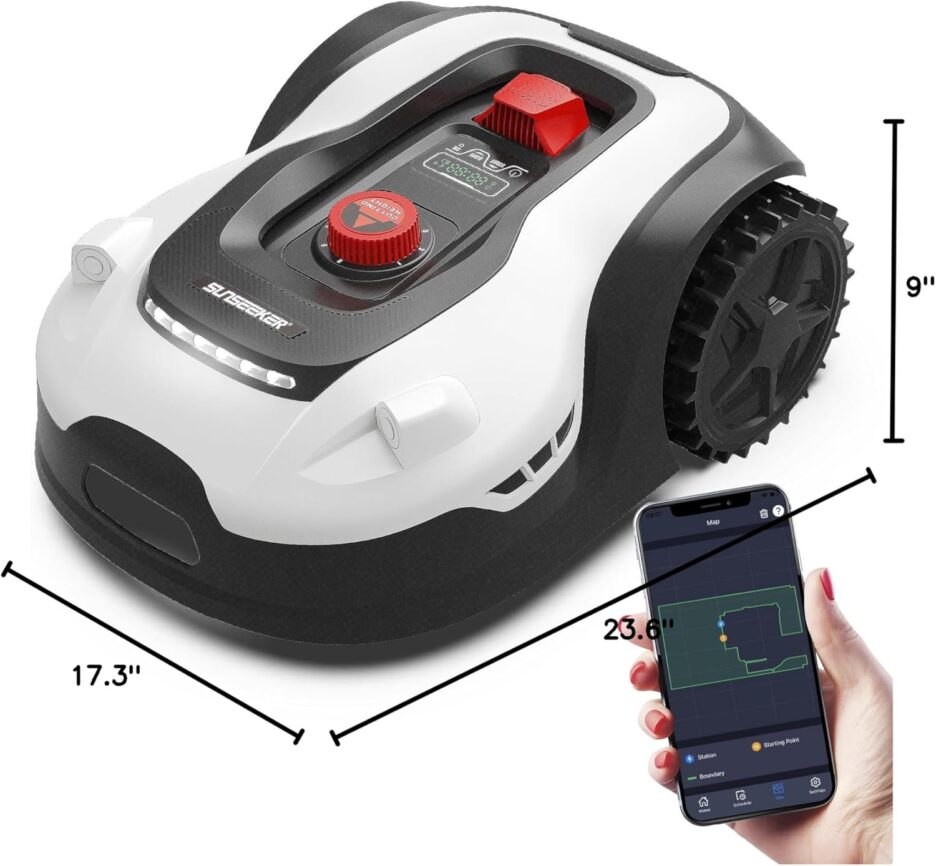 Sunseeker L22 Plus Robotic Lawn Mower 0.6 Acre/ 26,000 Sq.Ft, with Mapping Function and App Control, Only 52 db,Rain Sensor  Boundary Wire, Battery  Charger Included, Black  White…