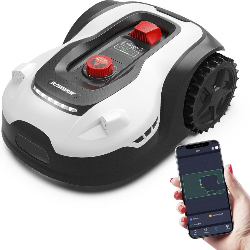 Sunseeker L22 Plus Robotic Lawn Mower 0.6 Acre/ 26,000 Sq.Ft, with Mapping Function and App Control, Only 52 db,Rain Sensor  Boundary Wire, Battery  Charger Included, Black  White…