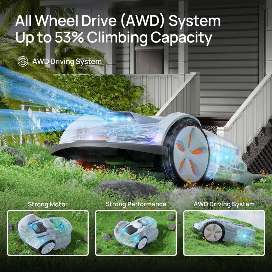 SUNSEEKER X7 Wireless Robot Lawn Mower 0.75 Acre/ 32,000Sq. Ft, with Smart APP Control, Vision AI System  RTK, Path Planning, Adaptive Floating Cut Height up to 4, for Medium to Large Yards
