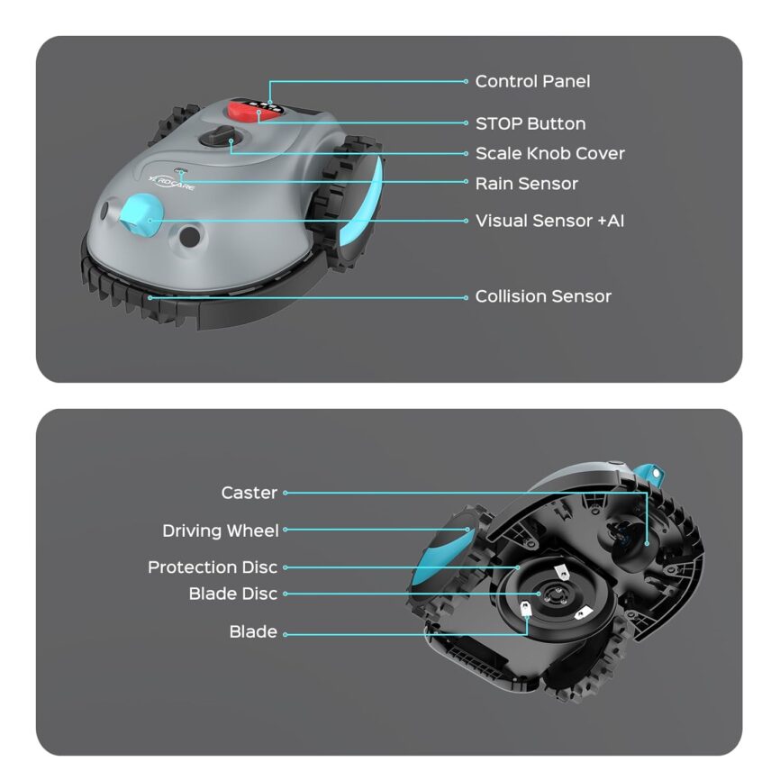 2025 New V100 Robotic Lawn Mower – Visual Navigation, Smart Obstacle Avoidance, Rain Sensor, Spot Spiral Cutting, Adjustable Cutting Height, Low Noise – Ideal for Small Lawns