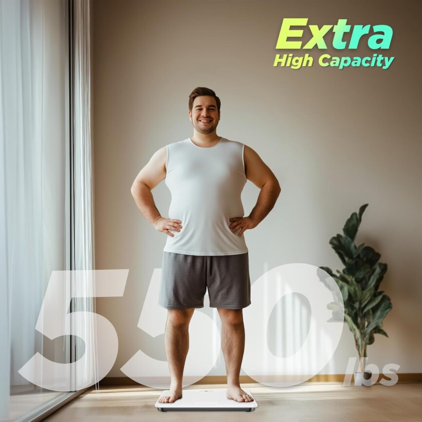 550lb Bathroom Digital Scale for Body Weight with Ultra-Wide Platform and Large LCD Display, Accurate High Precision Scale with Extra-High Capacity