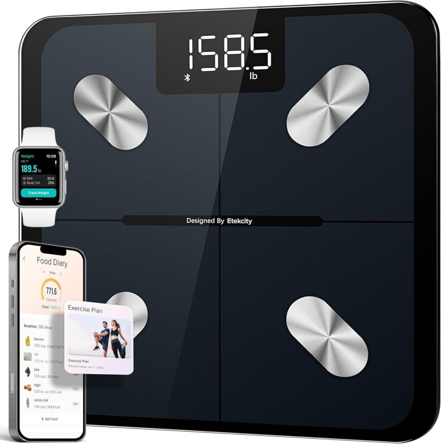 Etekcity Smart Scale for Body Weight, Bathroom Digital Weighing Scale with BMI, Body Fat, Muscle Mass, Accurate Bluetooth Home User Health Equipment Sync Apps