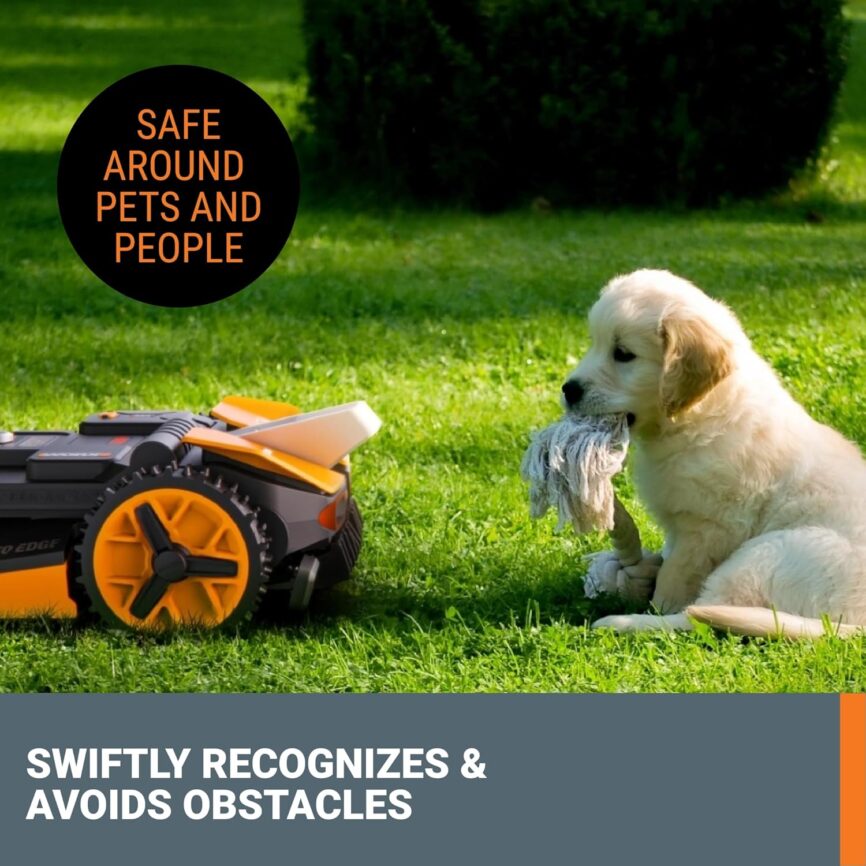 WORX Landroid Vision Robotic Lawn Mower, Wire Free Robot Mower with Active Obstacle Avoidance, WiFi  Bluetooth Connection, APP Control, 1/4 Acre, WR210