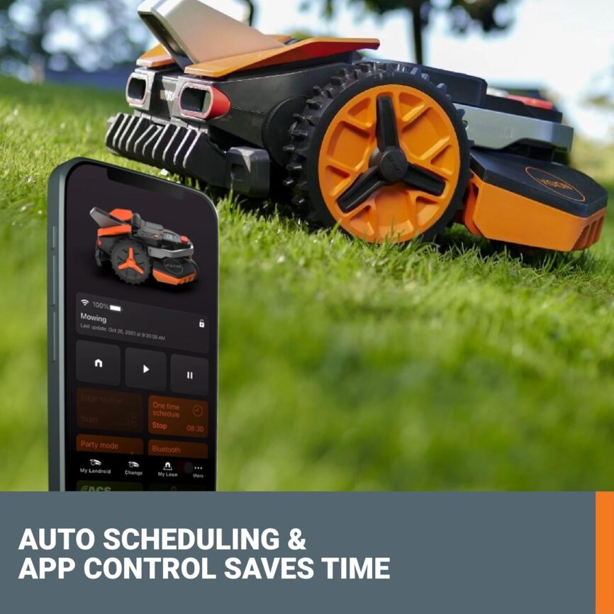 WORX Landroid Vision Robotic Lawn Mower, Wire Free Robot Mower with Active Obstacle Avoidance, WiFi  Bluetooth Connection, APP Control, 1/4 Acre, WR210