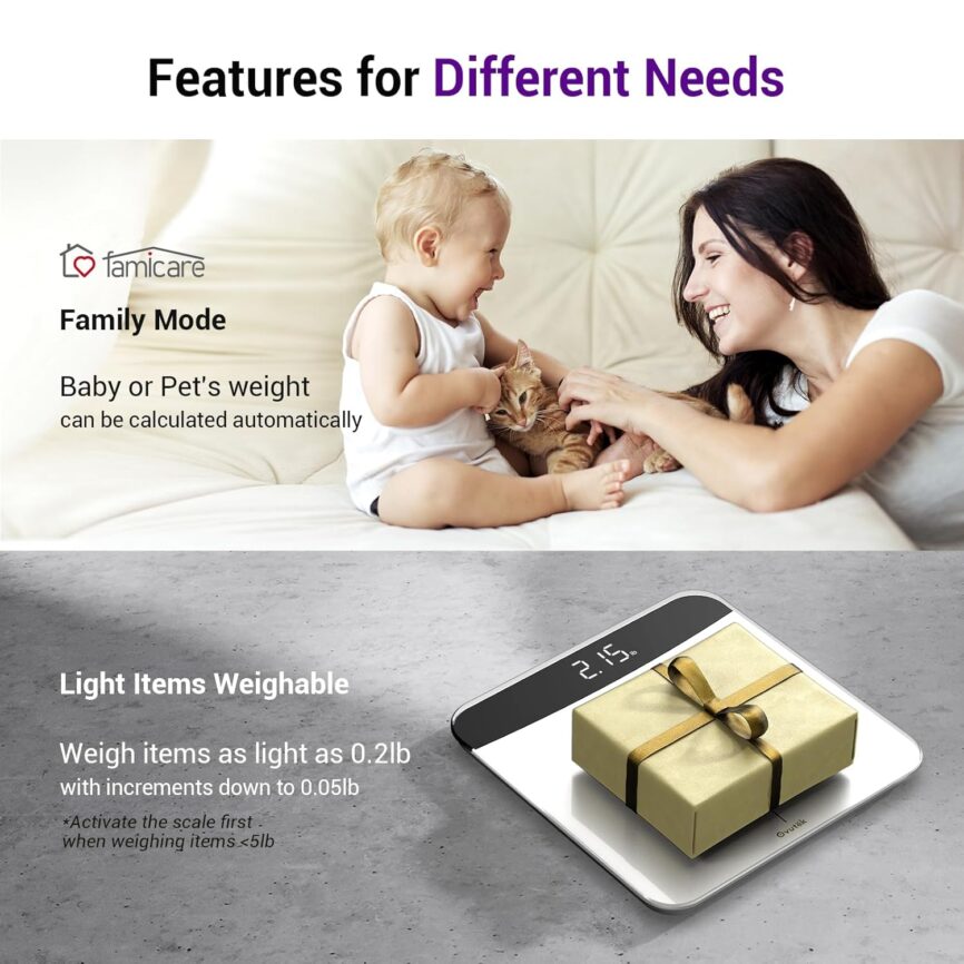 Bathroom Scales Digital Weight, Topnotch Quality 450lb Weight Scale, Most Accurate to 0.05lb, Automatic Weighing Scale for Body Weight, Baby, Pet, Larger LED, Sturdy and Durable Base Machine