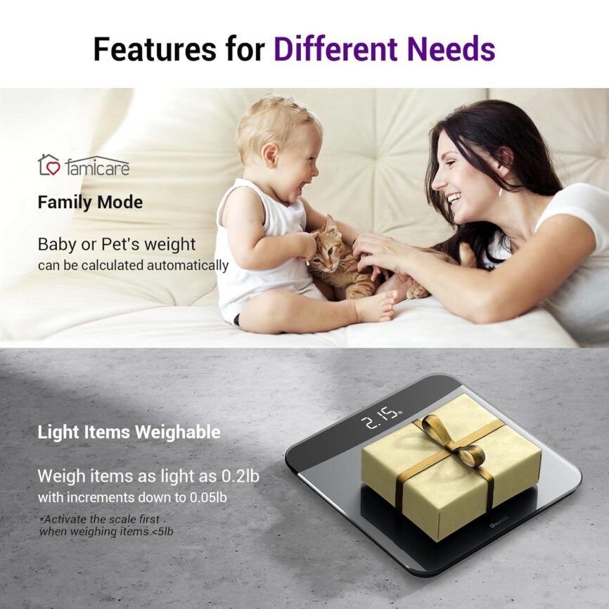 Bathroom Scales Digital Weight, Topnotch Quality 450lb Weight Scale, Most Accurate to 0.05lb, Automatic Weighing Scale for Body Weight, Baby, Pet, Larger LED, Sturdy and Durable Base Machine