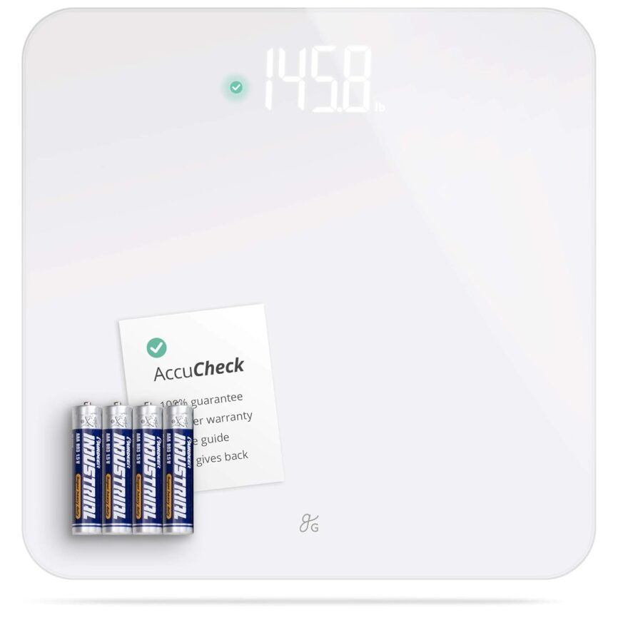 Greater Goods Digital AccuCheck Bathroom Scale for Body Weight, Capacity up to 400 lbs, Batteries Included, Pearl Gray