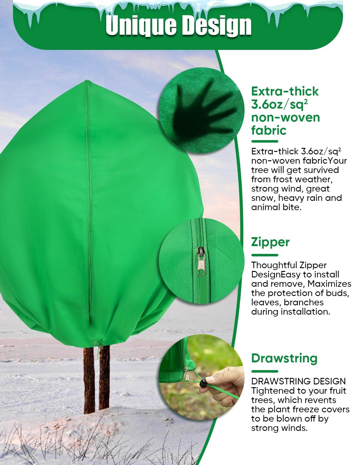 2Pack Winter Plant Covers Freeze Protection - 71 x 63 Large Thickened Frost Blankets for Plants Fruit Tree Shrubs Cloth Protector Drawstring Bags Jacket for Outdoor Plants (3.2 oz/yd²)