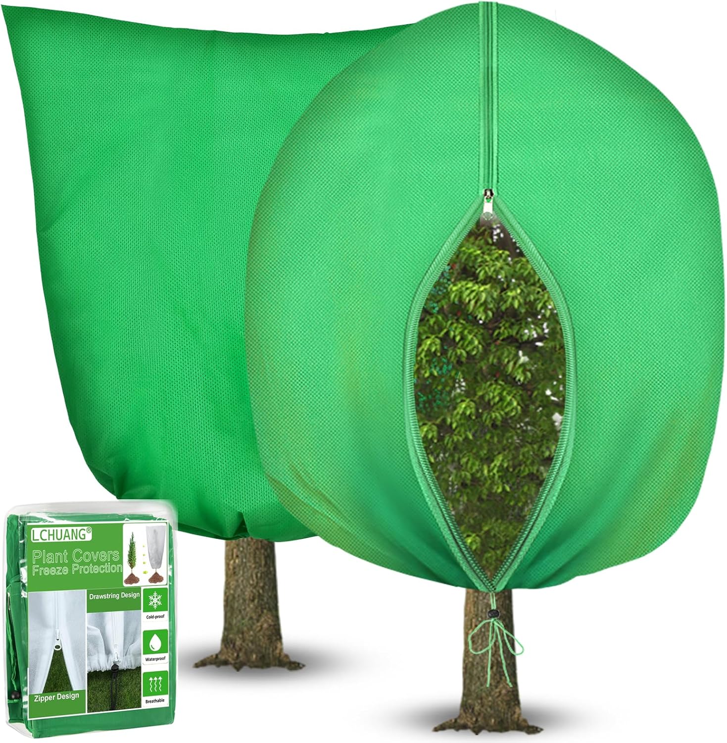 2Pack Winter Plant Covers Freeze Protection - 71 x 63 Large Thickened Frost Blankets for Plants Fruit Tree Shrubs Cloth Protector Drawstring Bags Jacket for Outdoor Plants (3.2 oz/yd²)