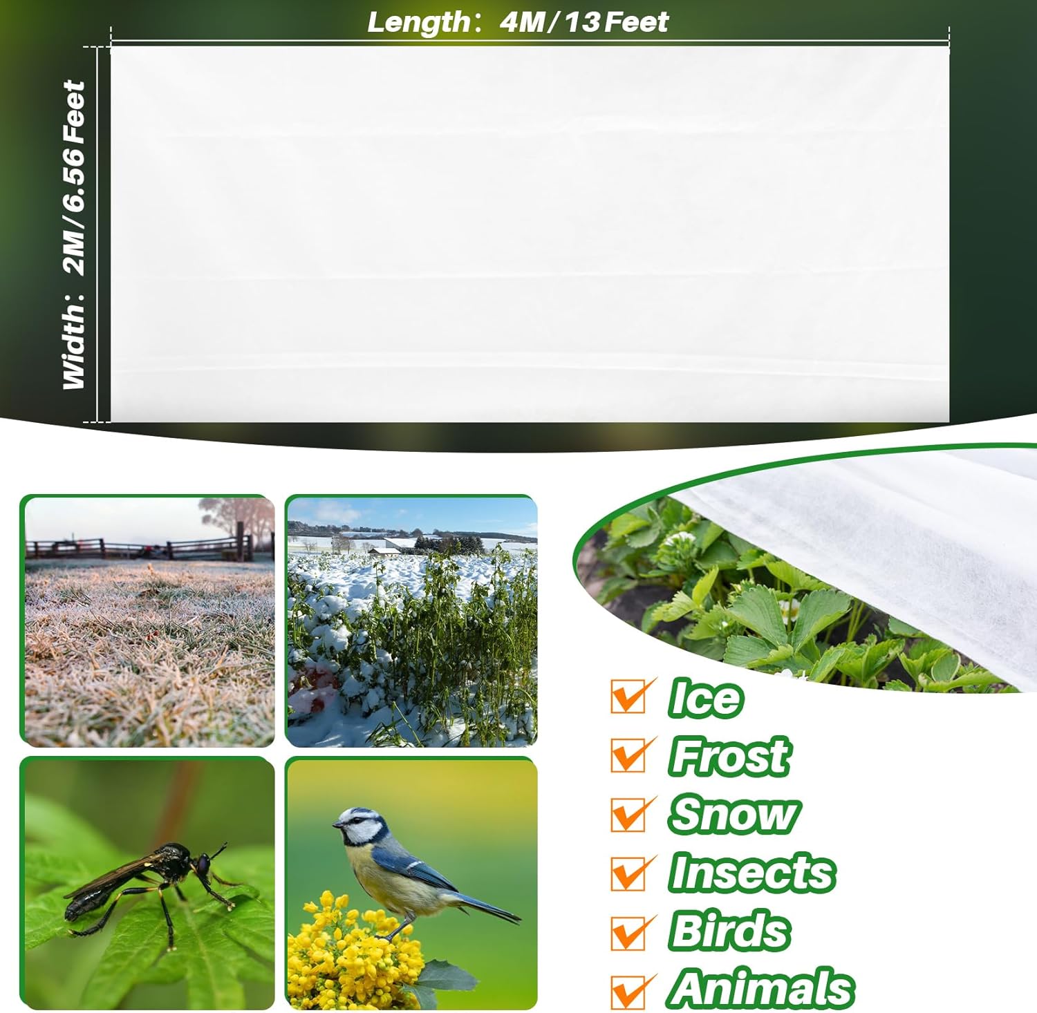 MAQIHAN Plant Cover - 6.5 ft x 13 ft Plant Covers Freeze Protection, Non-Woven Winter Freeze Protection, Reusable Floating Row Frost Blankets for Outdoor Garden, Frost Cloth for Cold Weather Snow