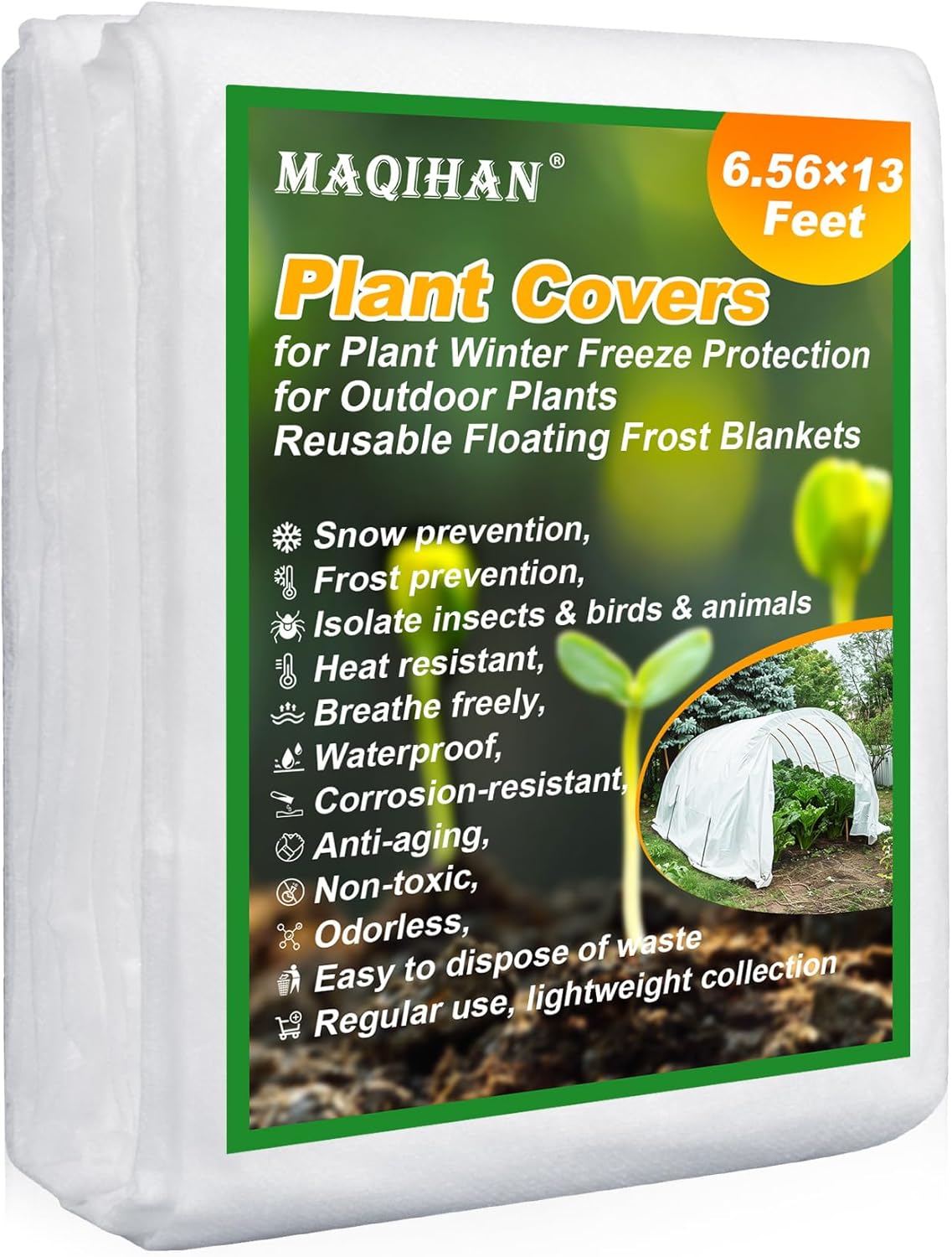 MAQIHAN Plant Cover - 6.5 ft x 13 ft Plant Covers Freeze Protection, Non-Woven Winter Freeze Protection, Reusable Floating Row Frost Blankets for Outdoor Garden, Frost Cloth for Cold Weather Snow