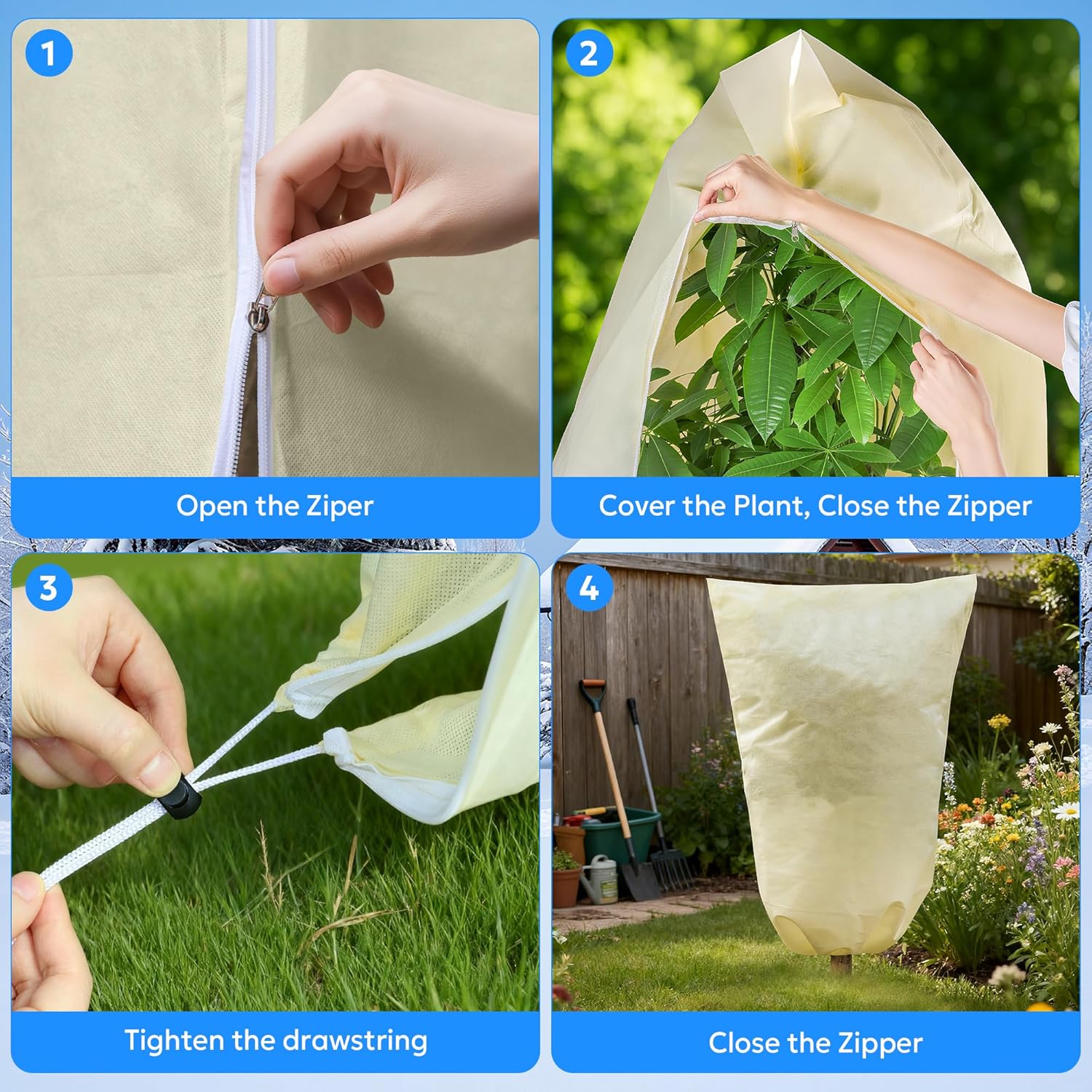 MIXC Plant Covers Freeze Protection, 47.2×70.8 Winter Cold Weather Frost Blankets Shrub Jacket with Drawstring Reusable Frost Protection Cloth for Outdoor Plants Fruit Tree Potted (2 Pack)