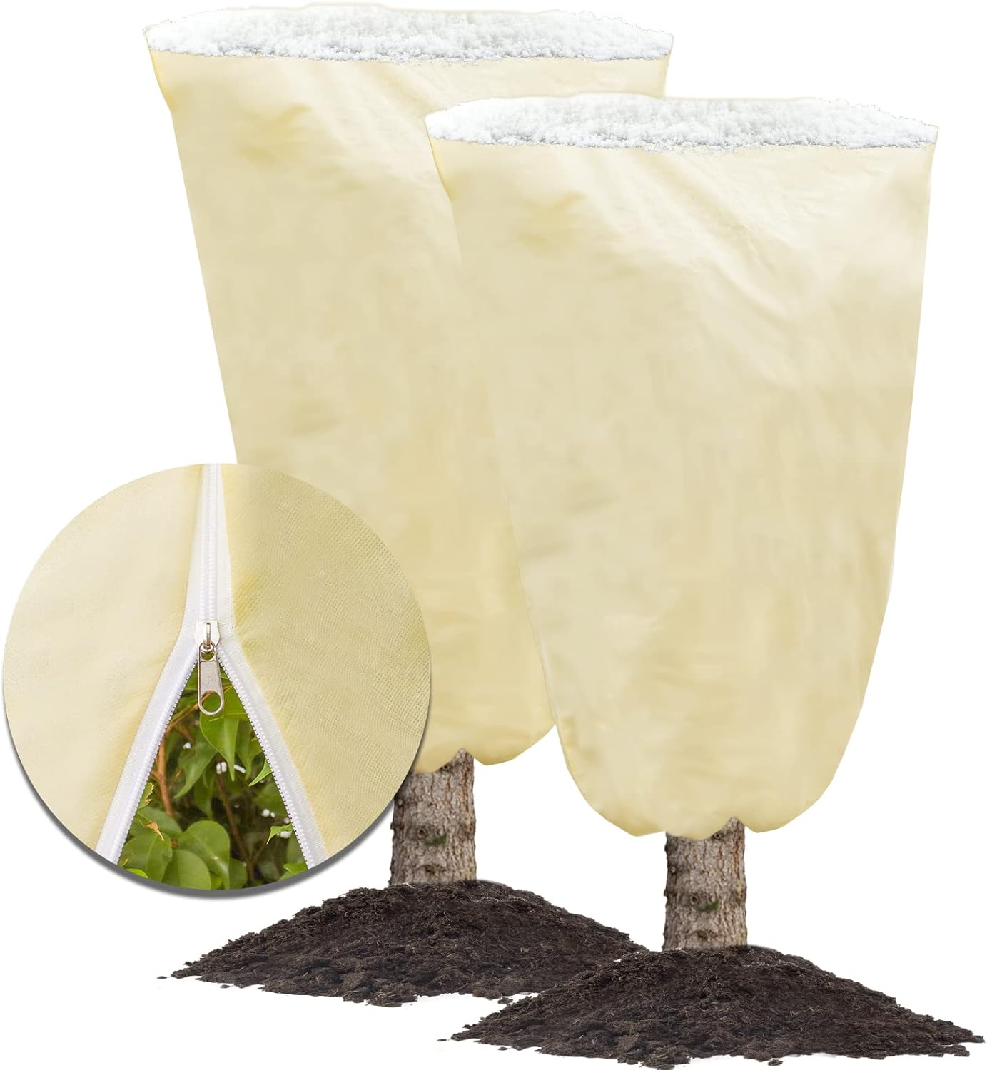 MIXC Plant Covers Freeze Protection, 47.2×70.8 Winter Cold Weather Frost Blankets Shrub Jacket with Drawstring Reusable Frost Protection Cloth for Outdoor Plants Fruit Tree Potted (2 Pack)