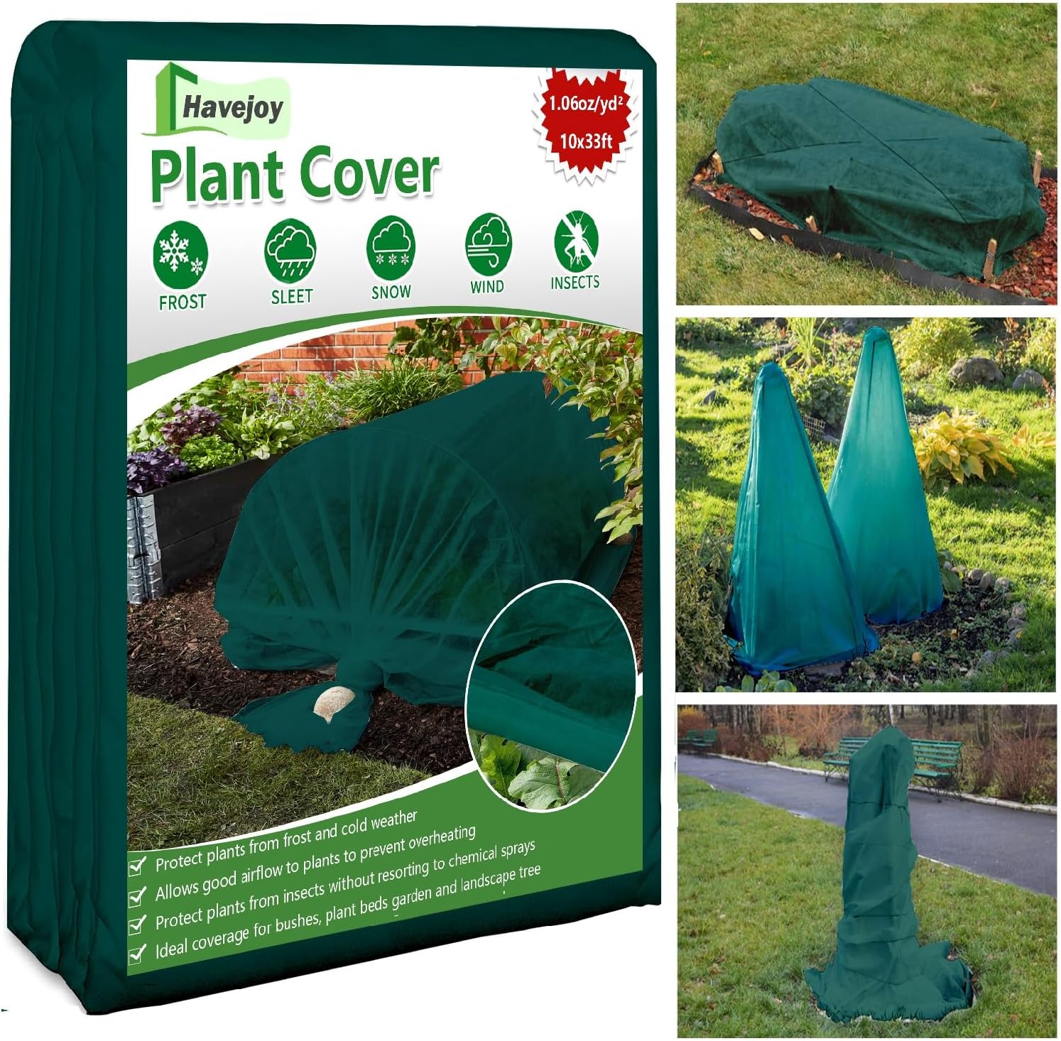 Plant Cover Freeze Protection, 33FT x 10FT Green Floating Row Cover Garden Fabric Plant Protector for Winter Frost Blanket Sun Pest Protection Tree Wraps Vegetable Shade Cloth for Greenhouse