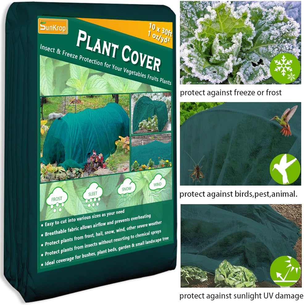 Plant Covers Freeze Protection Green 33FT x 10FT Floating Row Cover Garden Fabric Vegetable Shade Cloth for Greenhouse, Outdoor Plant Cover for Winter Frost Blanket/Sun Pest Protection Wraps