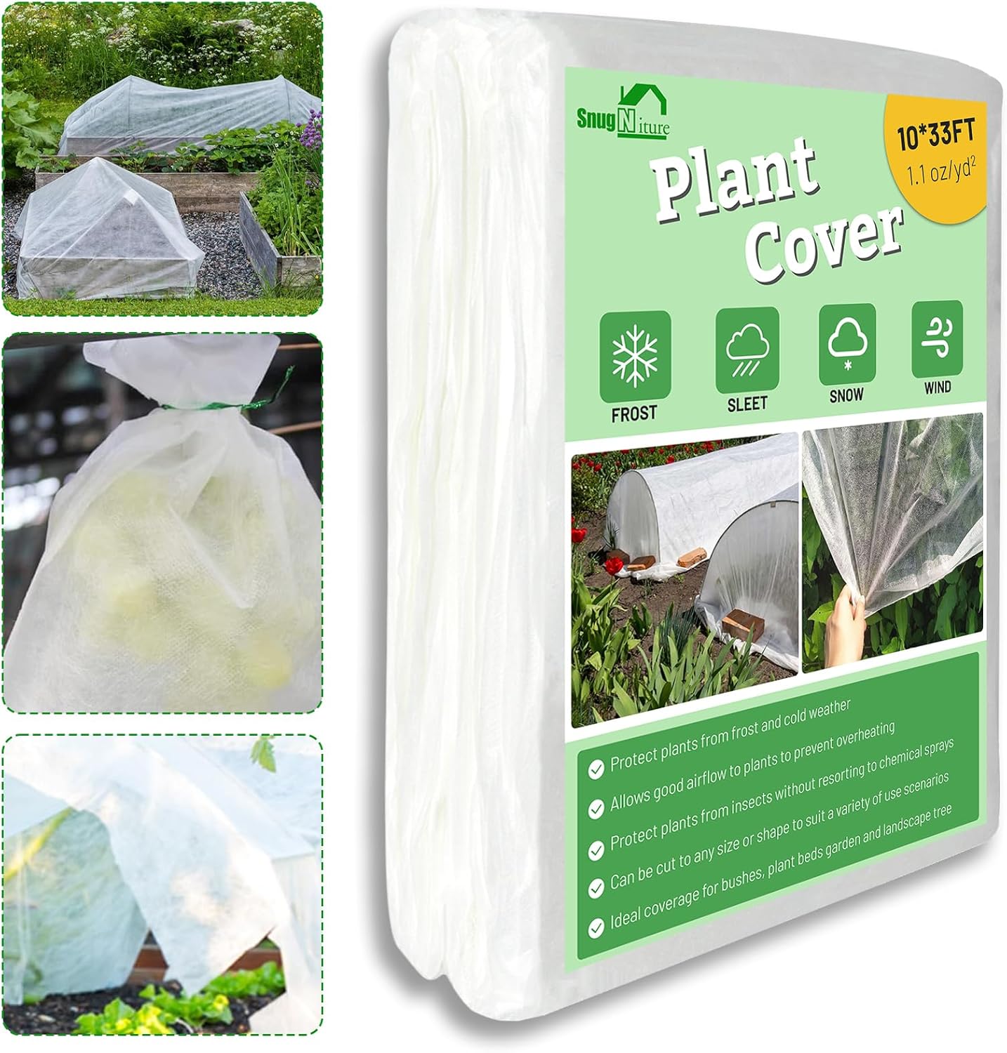 SnugNiture Plant Covers Freeze Protection, 10ft x 33ft 1.1oz/yd² Frost Cloth for Outdoor Plants, Floating Row Cover Frost Blanket for Winter Garden Vegetables Protection SnugNiture Plant Covers Freeze Protection, 10ft x 33ft 1.1oz/yd² Frost Cloth for Outdoor Plants, Floating Row Cover Frost Blanket for Winter Garden Vegetables Protection