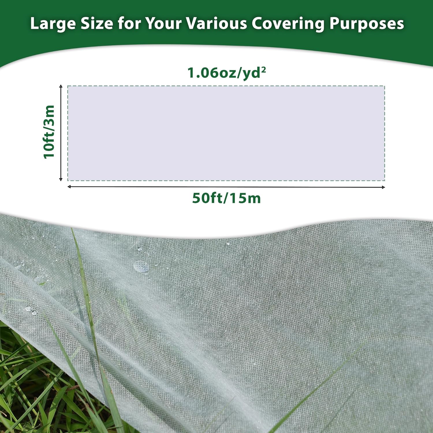 10 * 50FT Plant Covers Freeze Protection, 1.06 oz/yd² Large Thick Floating Row Cover Fabric for Winter Frost Protection, White Blanket Cloth for Outdoor Garden Vegetables in Cold Weather