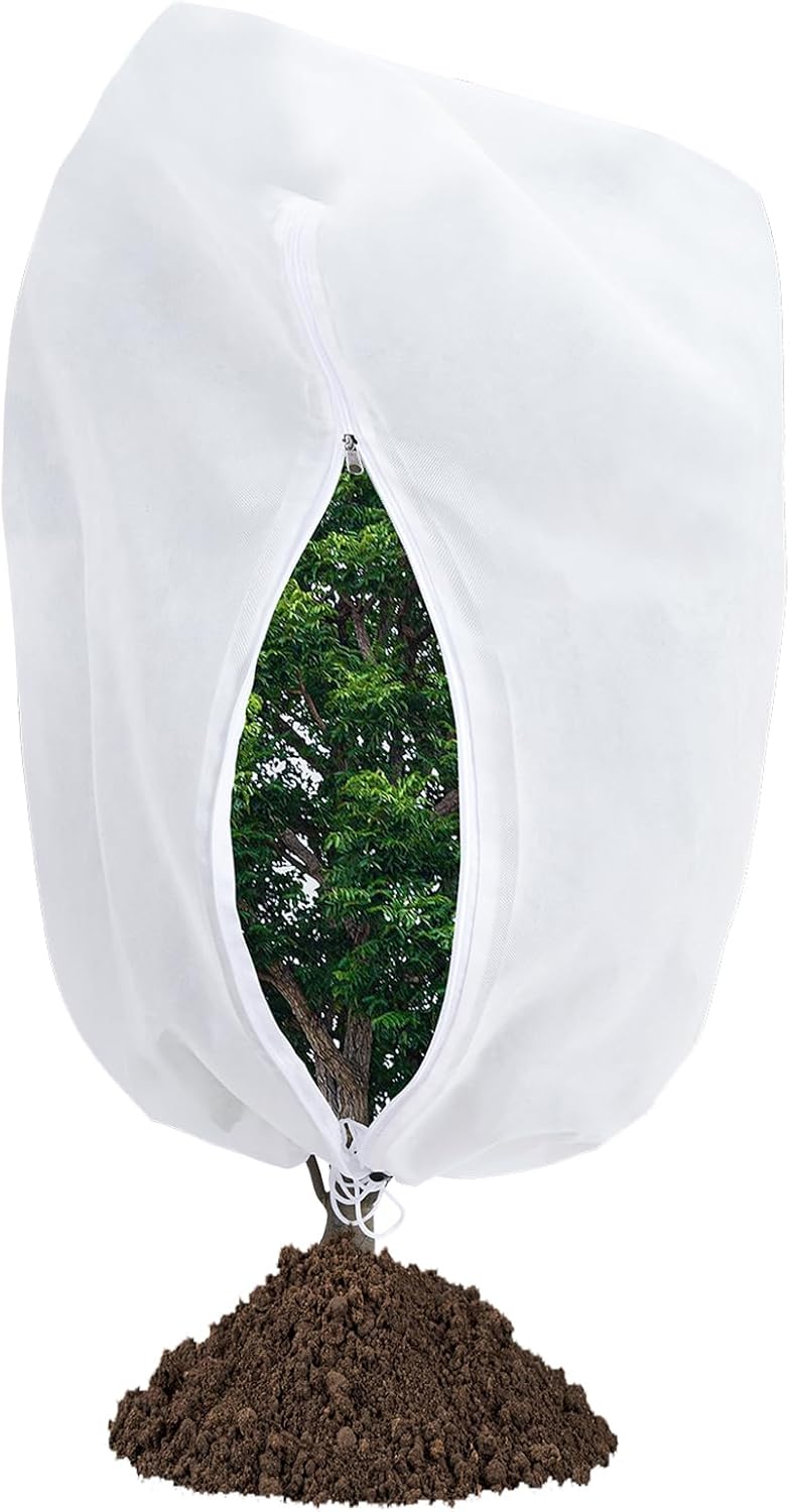 2-Pack Plant Covers Freeze Protection 48 x 72 2.2 oz, Frost Cloth Plants Jacket Drawstring Tree Cover for Outdoor Plants, Shrub Potted Plants Winter