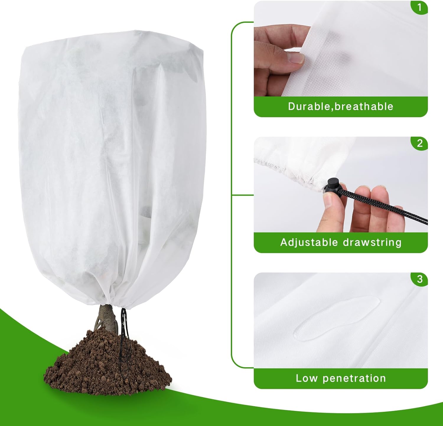 2-Pack Plant Covers Freeze Protection 48 x 72 2.2 oz, Frost Cloth Plants Jacket Drawstring Tree Cover for Outdoor Plants, Shrub Potted Plants Winter