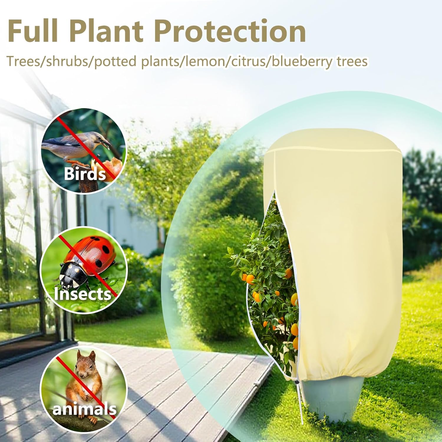 2 Pack Rounded Top Plant Covers Freeze Protection for Winter, Plant Covers for Winter, 47 X 72 Tree Frost Protection Blankets Outdoor With Zipper/Drawstring, for Shrub Bush Fruit Tree Potte(White)