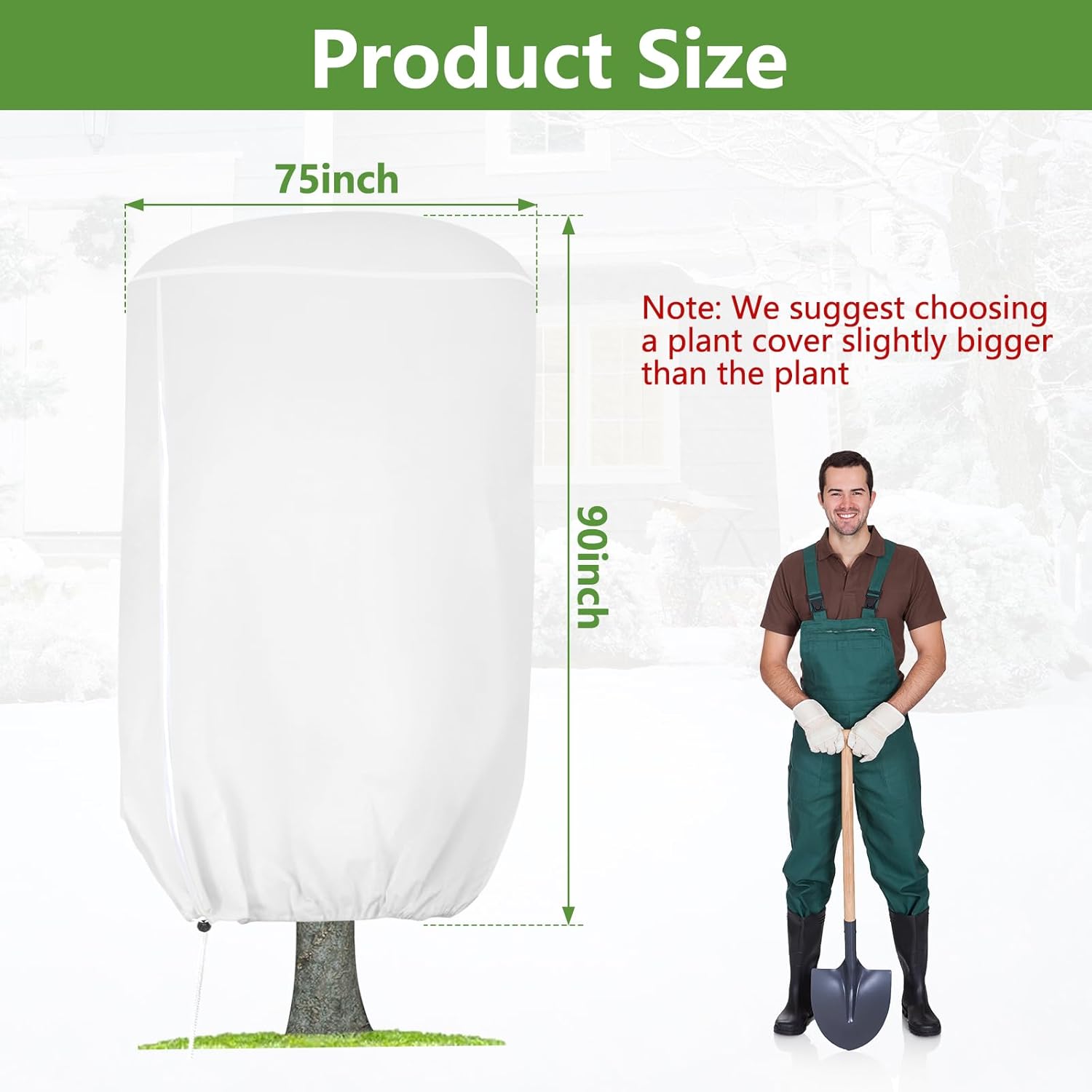 2 Pack Rounded Top Plant Covers Freeze Protection for Winter, Plant Covers for Winter, 47 X 72 Tree Frost Protection Blankets Outdoor With Zipper/Drawstring, for Shrub Bush Fruit Tree Potte(White)