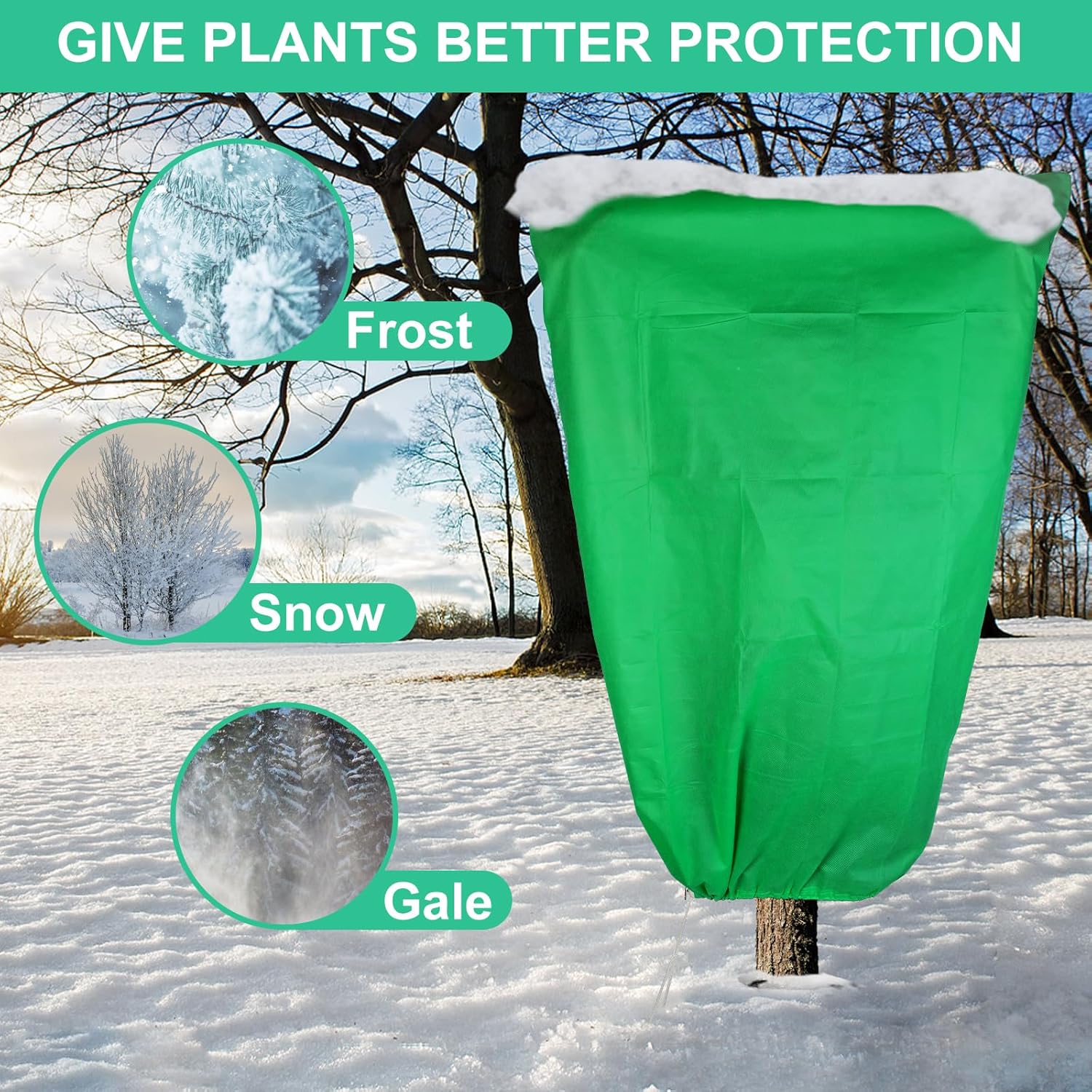 4 Pack Plant Covers Freeze Protection 31.5 x 47 - 2.2oz Trees Covers Frost Blanket Plant Frost Cloth for Outdoor Plants Shrubs Flower Fruit with Zipper Drawstring Green