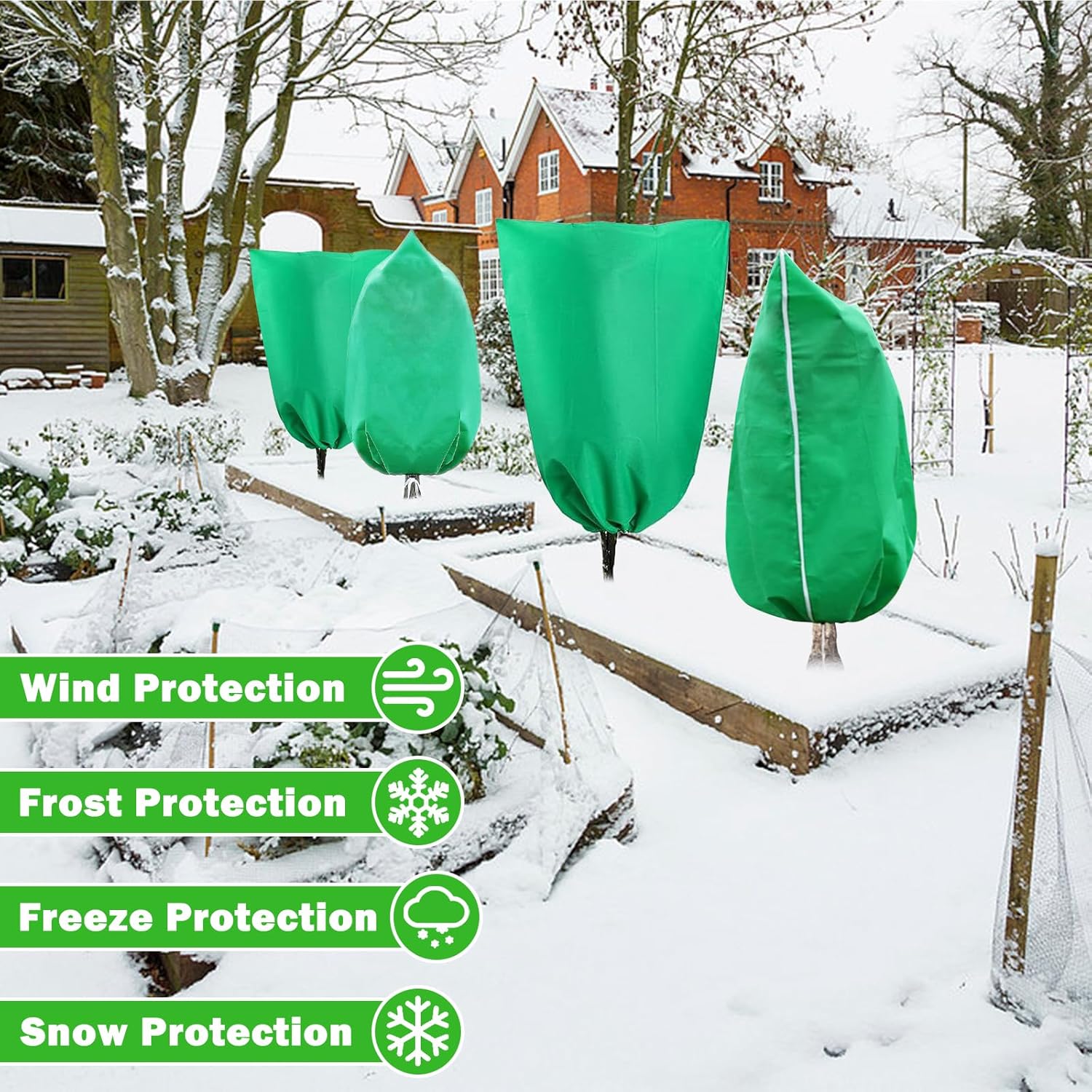 Plant Covers Freeze Protection, 2 Pack 47.3×71 Frost Cloth with Zipper Drawstring, Shrub Covers for Winter, Tree Covers Freeze Protection, Frost Blankets for Outdoor Plants Tree Potted, Green
