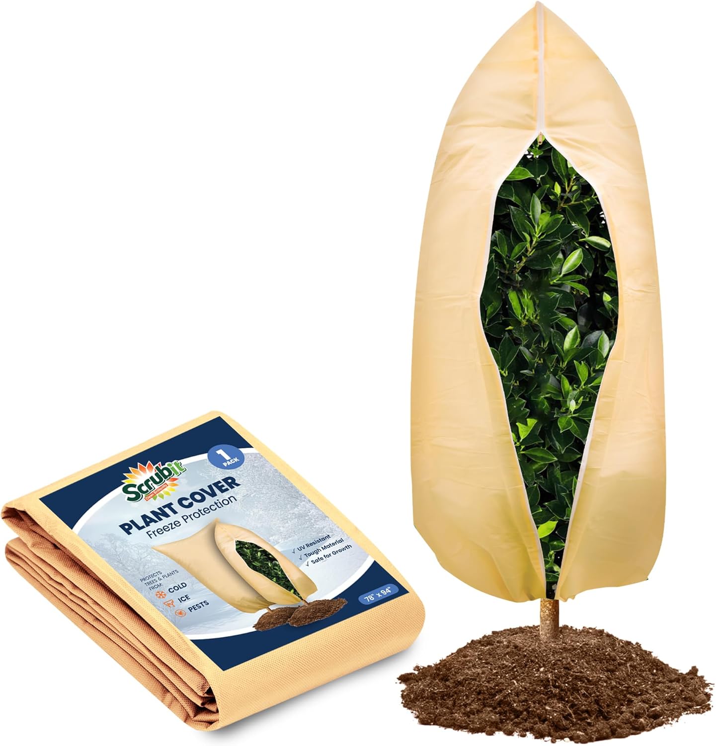 SCRUBIT Plant Covers Freeze Protection, 60 x 70 in. Frost Cloths for Outdoor Plants Fruit Trees Shrubs with Zipper and Drawstring, Thick Winter Plant Covers - 2 Pack Tree Frost Blankets SCRUBIT Plant Covers Freeze Protection, 60 x 70 in. Frost Cloths for Outdoor Plants Fruit Trees Shrubs with Zipper and Drawstring, Thick Winter Plant Covers - 2 Pack Tree Frost Blankets