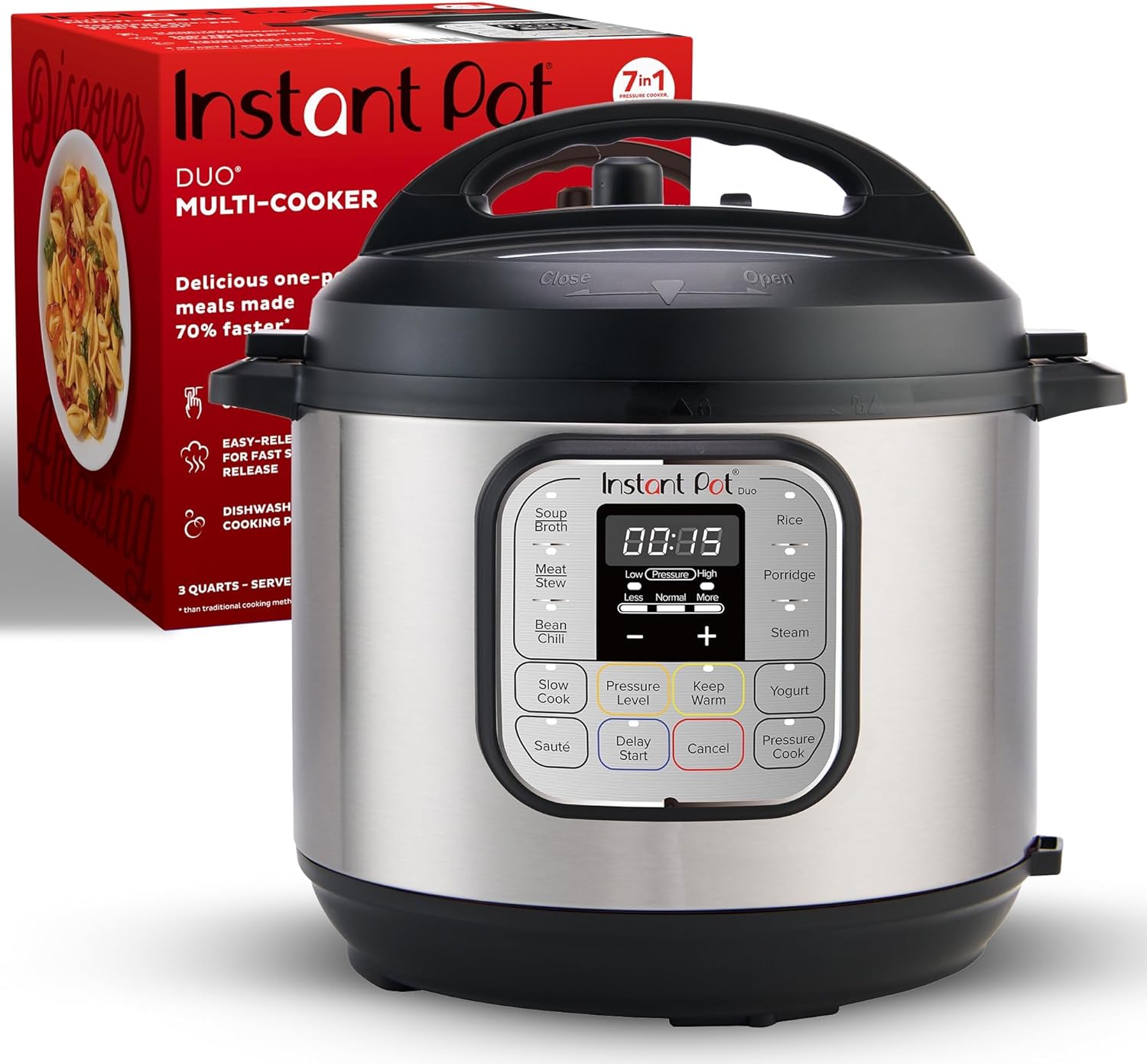 Instant Pot Duo 7-in-1 Mini Electric Pressure Cooker, Slow Rice Cooker, Steamer, Sauté, Yogurt Maker, Warmer  Sterilizer, Includes Free App with over 1900 Recipes, Stainless Steel, 3 Quart