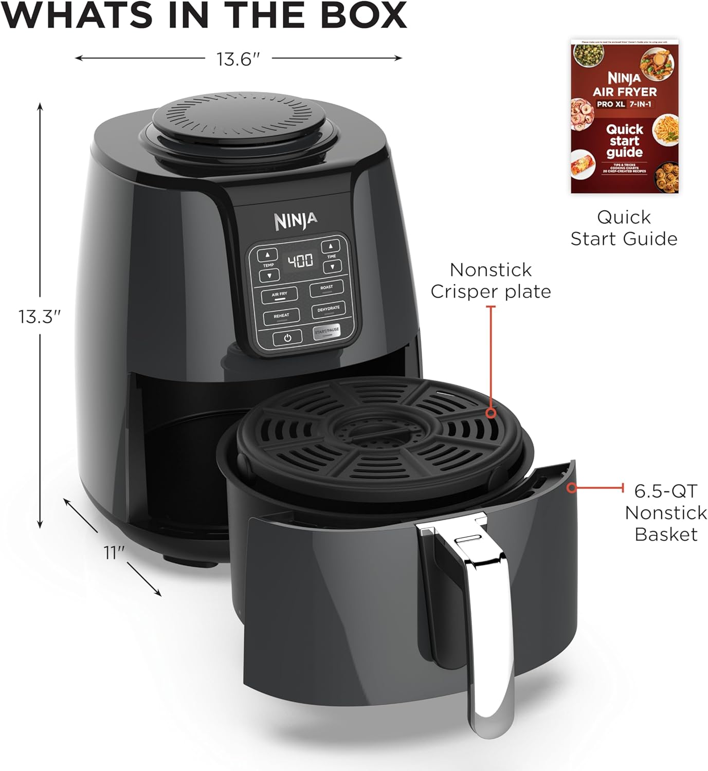 Ninja | Air Fryer | 4 QT Capacity | 4-in1 Roast, Crisp, Roast, Reheats, Dehydrates | Dishwasher Safe Parts | Includes 20 Easy Healthy Recipes | Compact | Grey | AF101 Ninja | Air Fryer | 4 QT Capacity | 4-in1 Roast, Crisp, Roast, Reheats, Dehydrates | Dishwasher Safe Parts | Includes 20 Easy Healthy Recipes | Compact | Grey | AF101