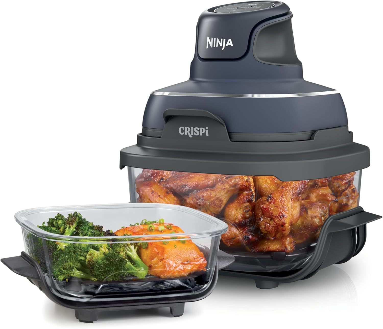 Ninja Crispi 4-in-1 Glass Air Fryer | 450°F | Non-Toxic | 4QT  6-Cup Glass Containers w/Lids | Microwave, Freezer, Dishwasher Safe | Max Crisp, Air Fry, Bake, Recrisp | Cyberspace Gray, FN101GY
