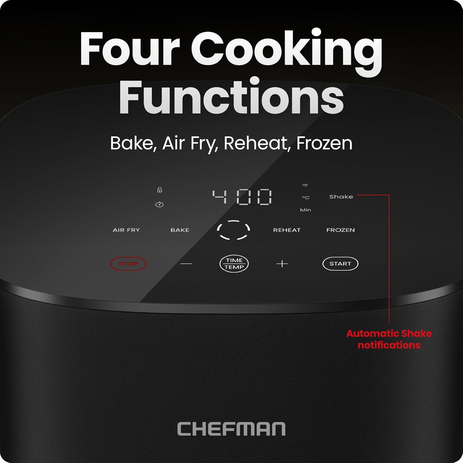 Chefman TurboX 4-in-1 Air Fryer, 5-Quart Airfryer for Extra Crispy Chicken, Fries, Wings, and More, Air Fry, Bake, Reheat, and Frozen Functions, Digital Touch Controls, Dishwasher Safe