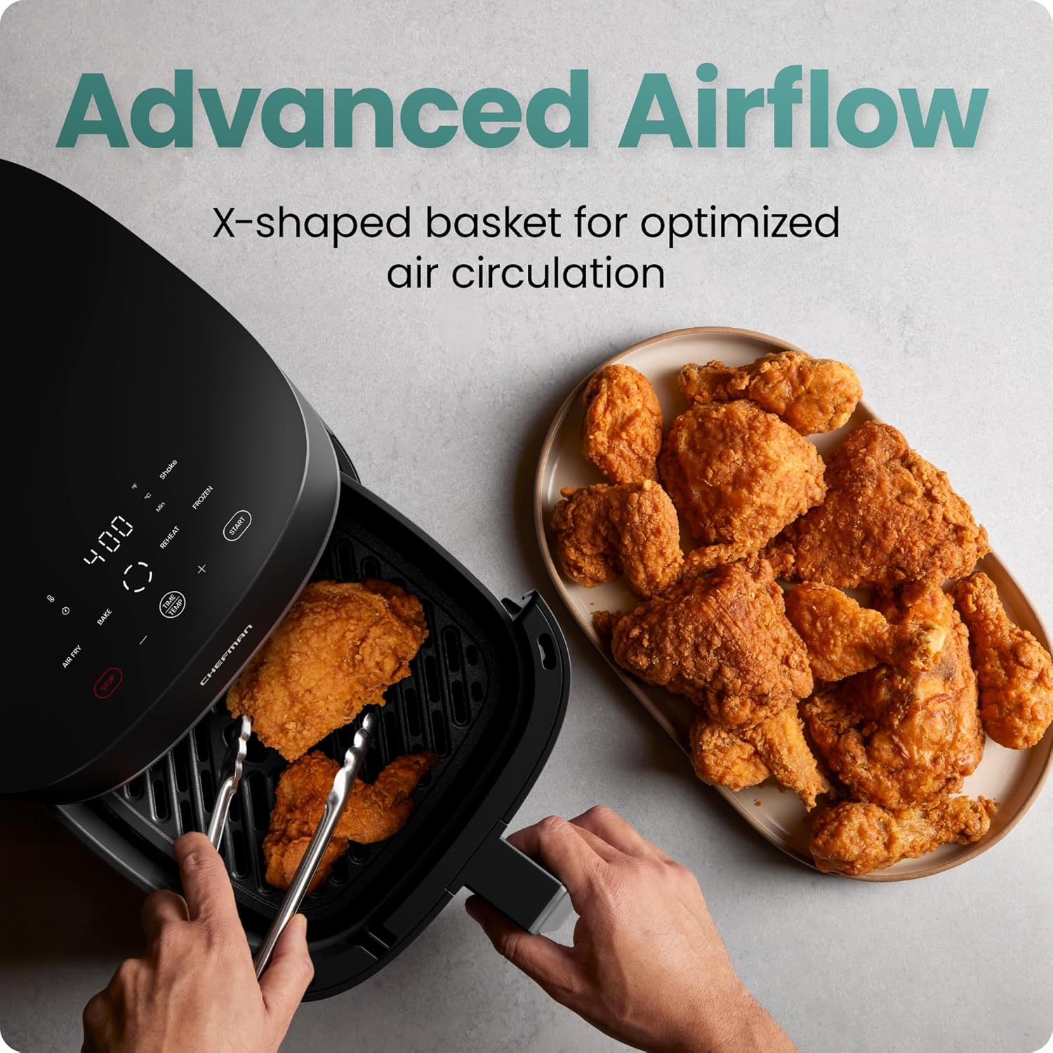 Chefman TurboX 4-in-1 Air Fryer, 5-Quart Airfryer for Extra Crispy Chicken, Fries, Wings, and More, Air Fry, Bake, Reheat, and Frozen Functions, Digital Touch Controls, Dishwasher Safe